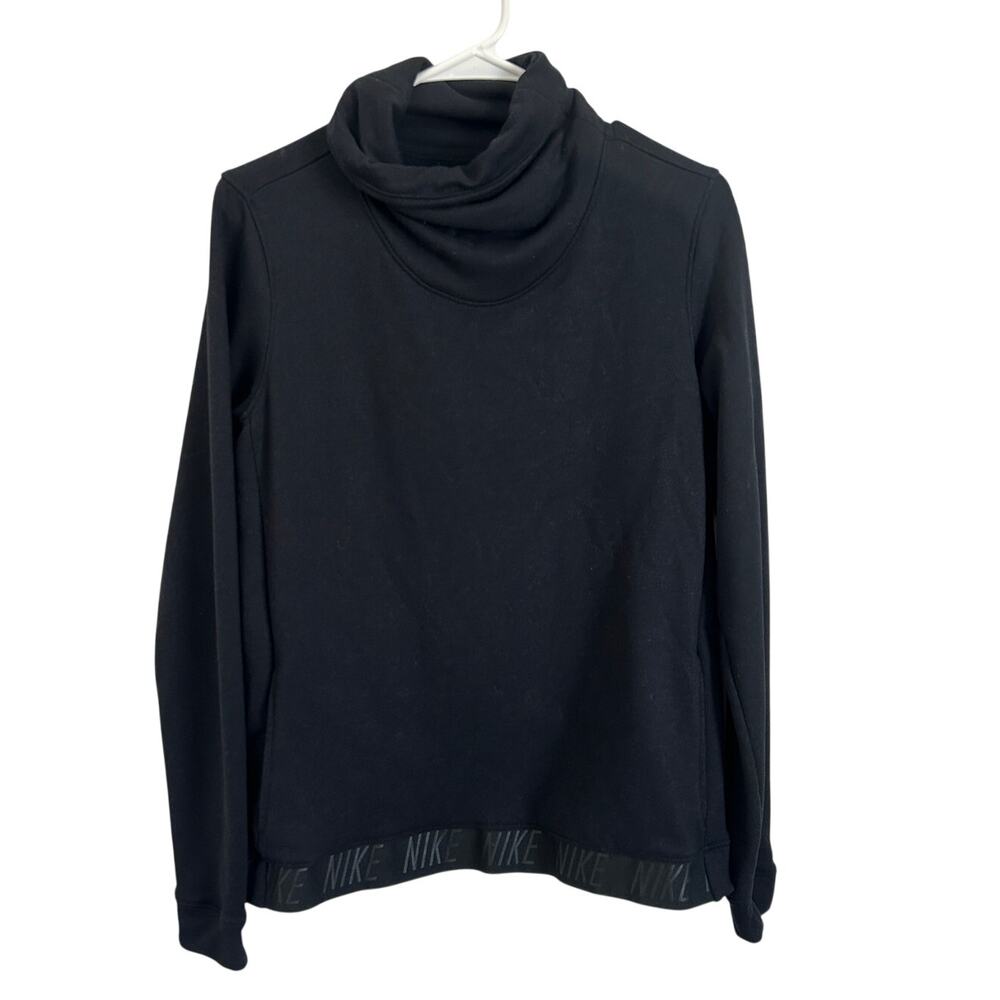 Nike Dri-Fit Long Sleeve Pullover Sweatshirt Turtleneck Black Waistband Women M